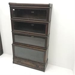 Early 20th century Globe Wernicke oak four tier sectional library bookcase, single drawer, W87cm, H150cm, D332cm