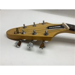Gibson Marauder style six-string electric guitar with cherry coloured body, marked made in Japan L101cm; in locking hard carrying case