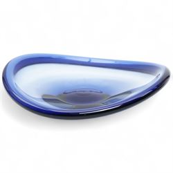 Art glass blue Selendia bowl, by Per Lutken for Holmegaard, with flared rim, incised marks to base, D26cm