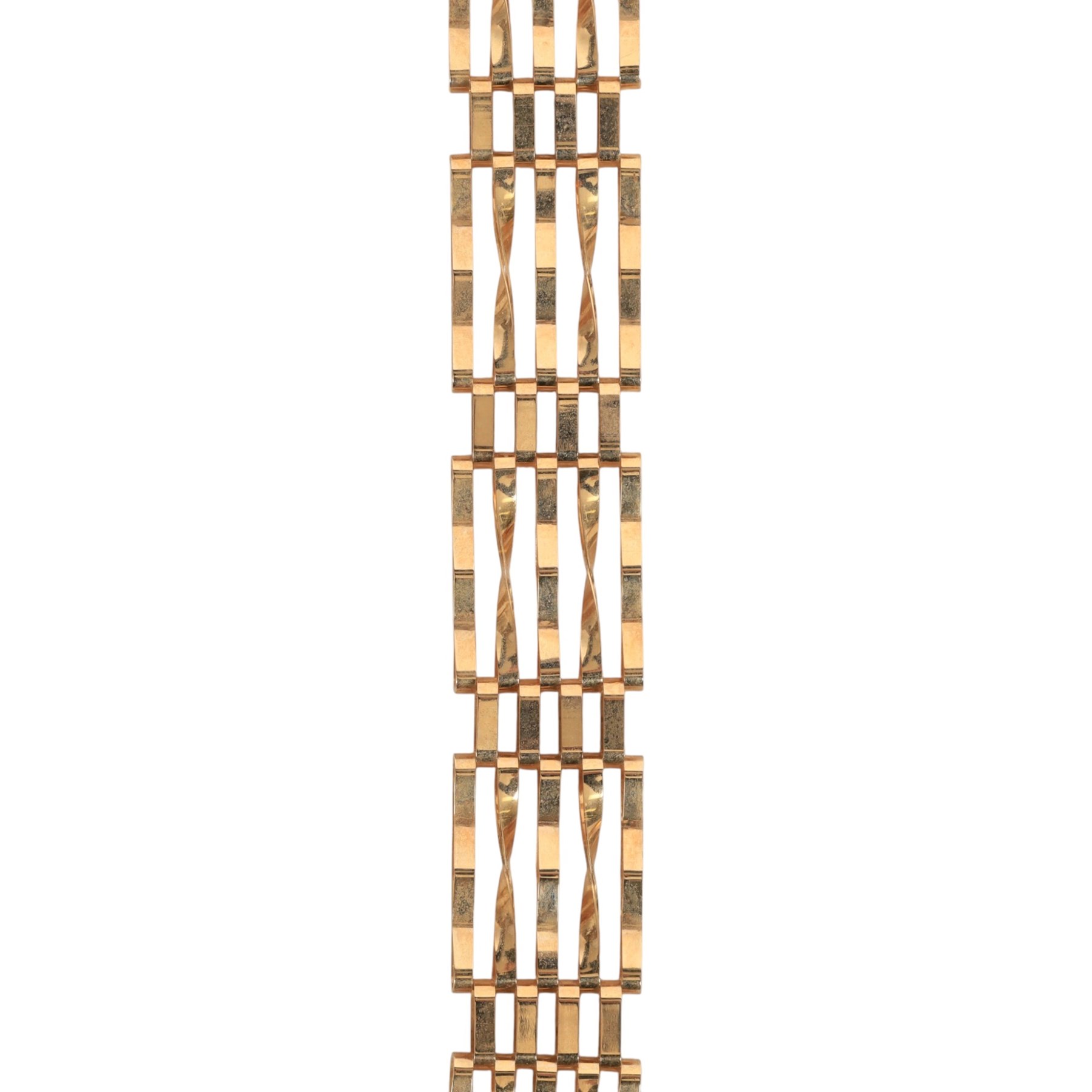 9ct gold five bar gate bracelet, with heart clasp, hallmarked