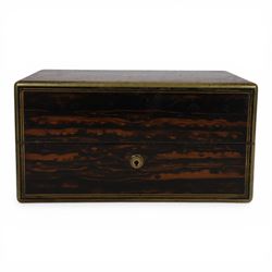 19th century brass mounted coromandel wood box, the hinged lid with inlaid cartouche with ...