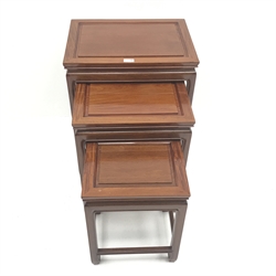  Chinese rosewood nest of three tables, W51cm, H64cm, D38cm  