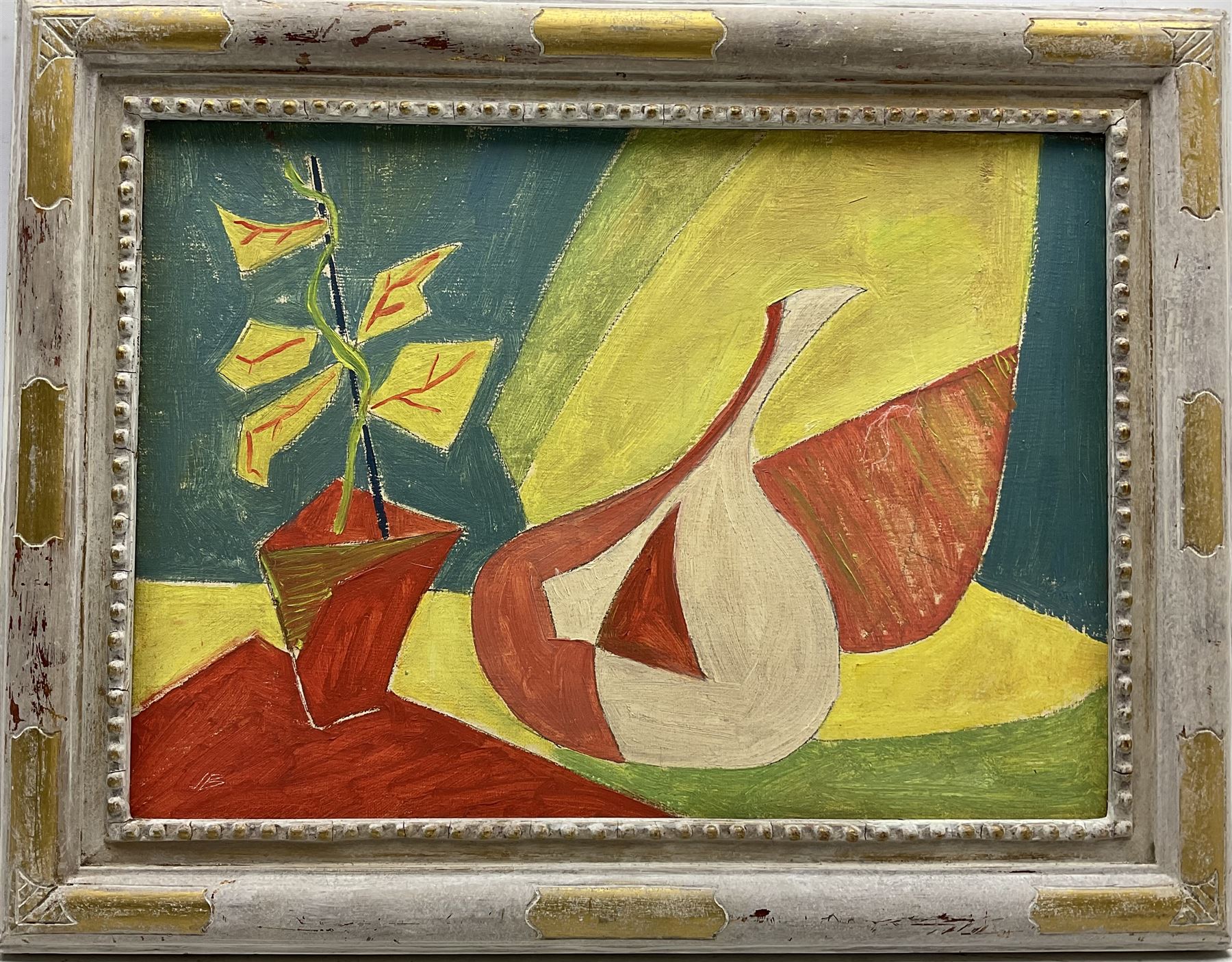 Attrib. John Banting (British 1902-1972): Vase and Plant, oil over pencil on canvas signed with initials 24cm x 34cm