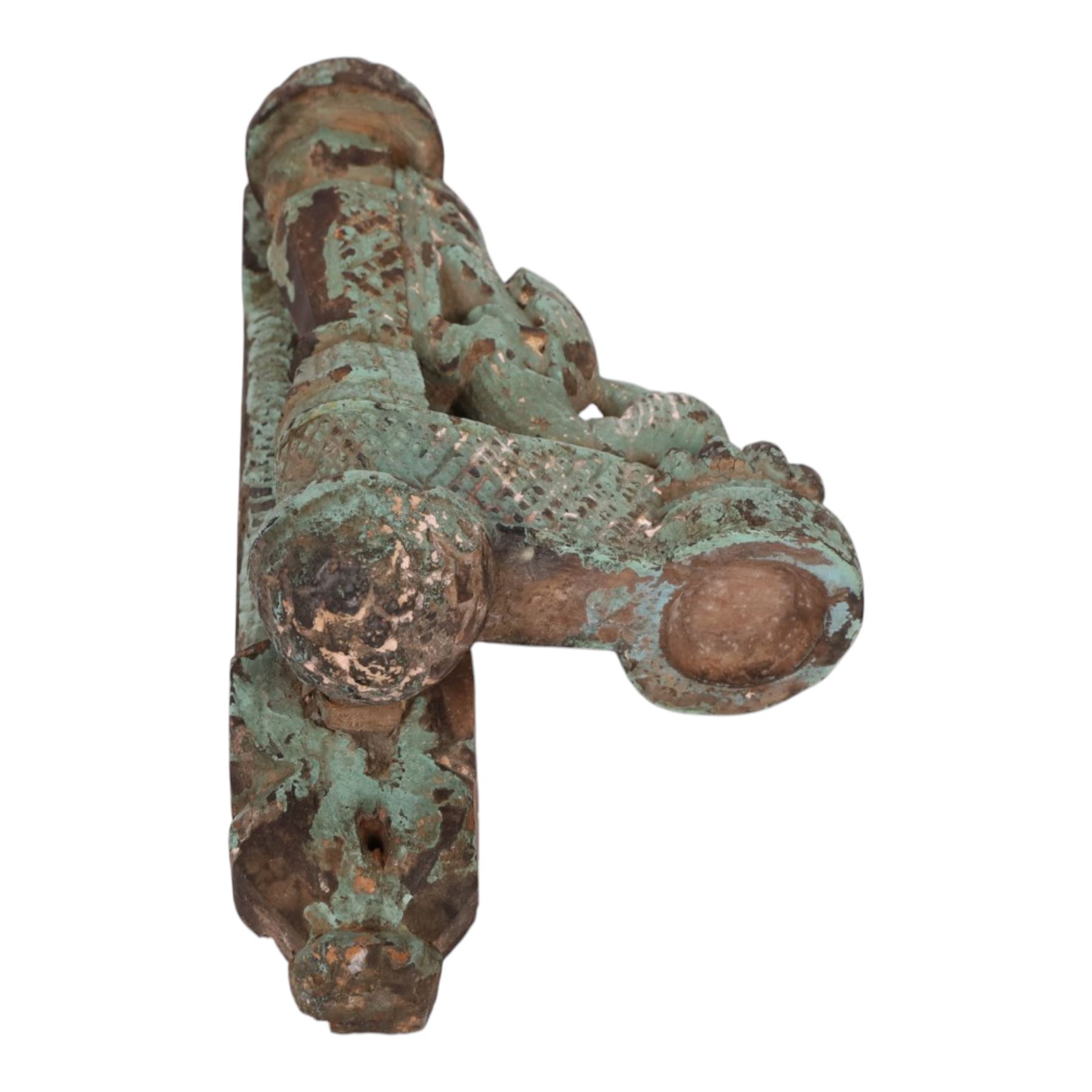 Indian candle bracket, in the form of a peacock, with residual blue paint, H42cm