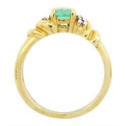 9ct gold five stone oval cut emerald and diamond ring, hallmarked, emerald approx 0.60 carat