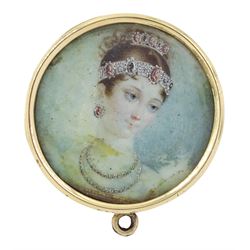 Victorian gold portrait brooch/pendant, set with a circular miniature of Pauline Bonaparte...