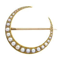Early 20th century 15ct gold split pearl crescent brooch