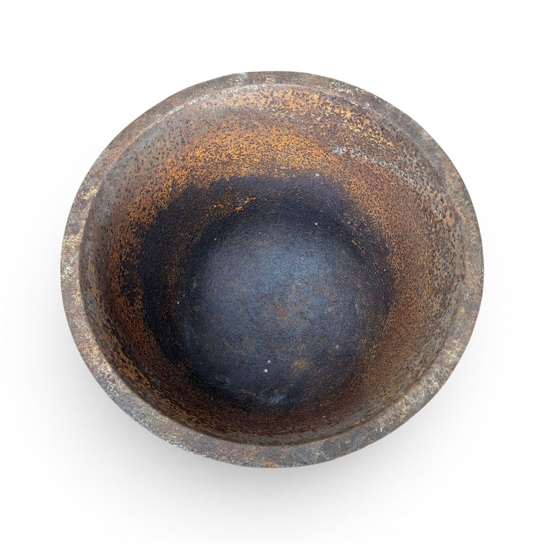 19th century cast iron bell cauldron, with associated wrought iron stand