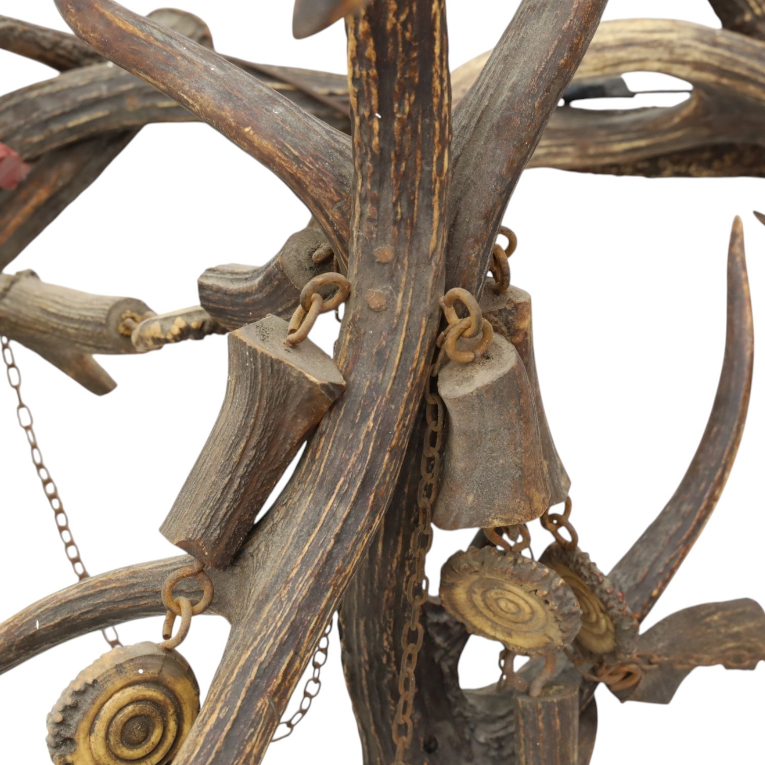 Antlers/Horns - Deer antler chandelier, of circular form, with five fitted lights