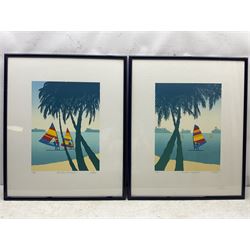 M Wood (20th century): 'Three Palms - Two Boards' and 'Two Palms - Three Boards', pair limited edition screenprints signed titled and numbered 40/45 and 30/40, respectively, 41cm x 31cm with full margins (2)