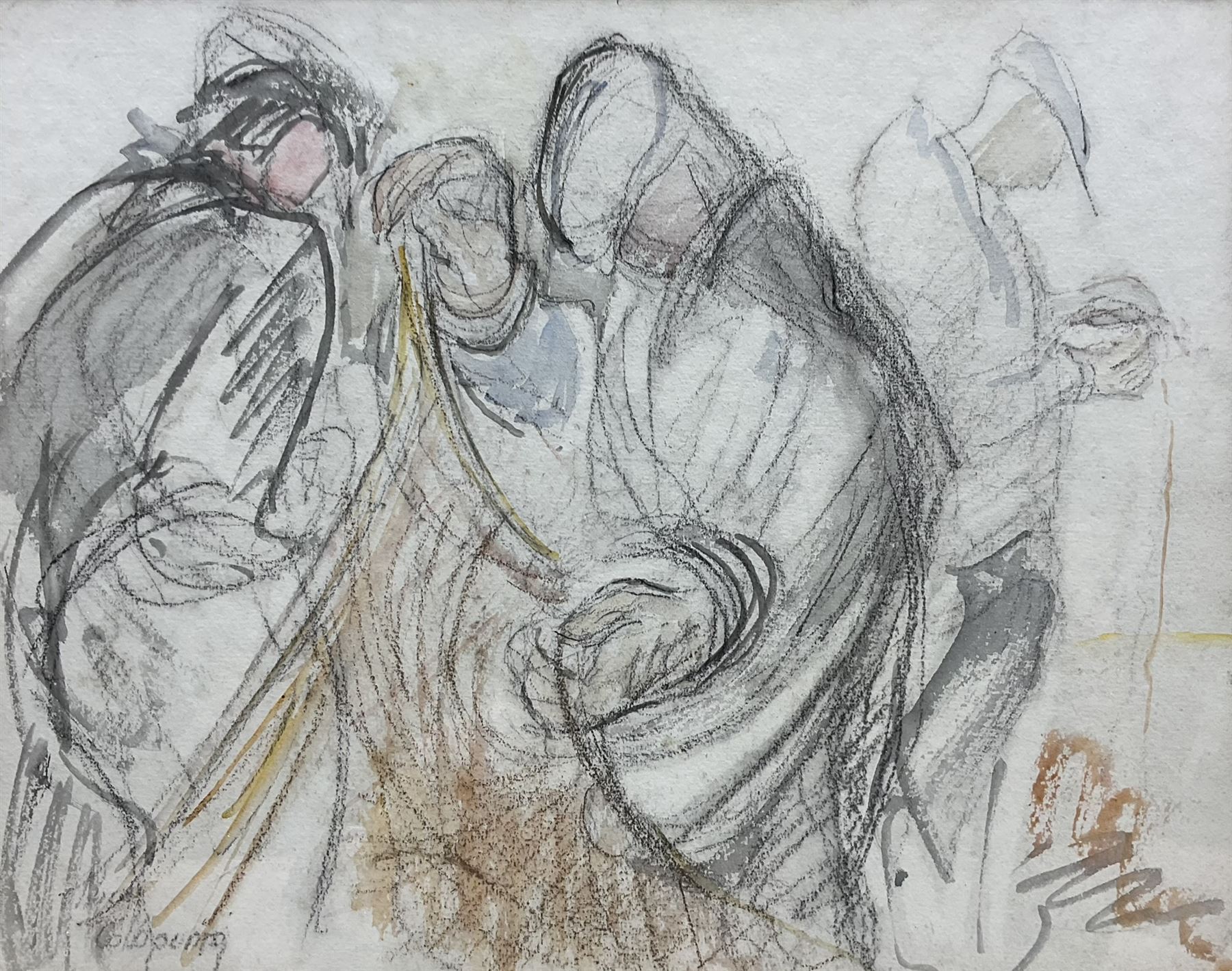 Lilian Colbourn (British 1897-1967): 'Fishermen - Whitby', pencil and chalk signed, titled on label verso 24cm x 30cm 
Provenance: exh. Scarborough Art Gallery Fourth North Riding Artist's Exhibition, loaned by the current vendor, label verso