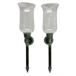 Pair of wall sconces with fluted glass shades, H46cm