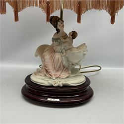 Capodimonte figural table lamp modeled as a woman and baby, signed B.Merli, with a tasseled shade, H59cm