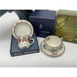 Poole pottery Dolphin, together with Royal Worcester miniature teacup and saucer, Royal Crown Derby miniature teacup and saucer in Derby Posies and one other