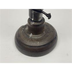 18th century spiral rat de cave candlestick on domed wooden base, H20cm