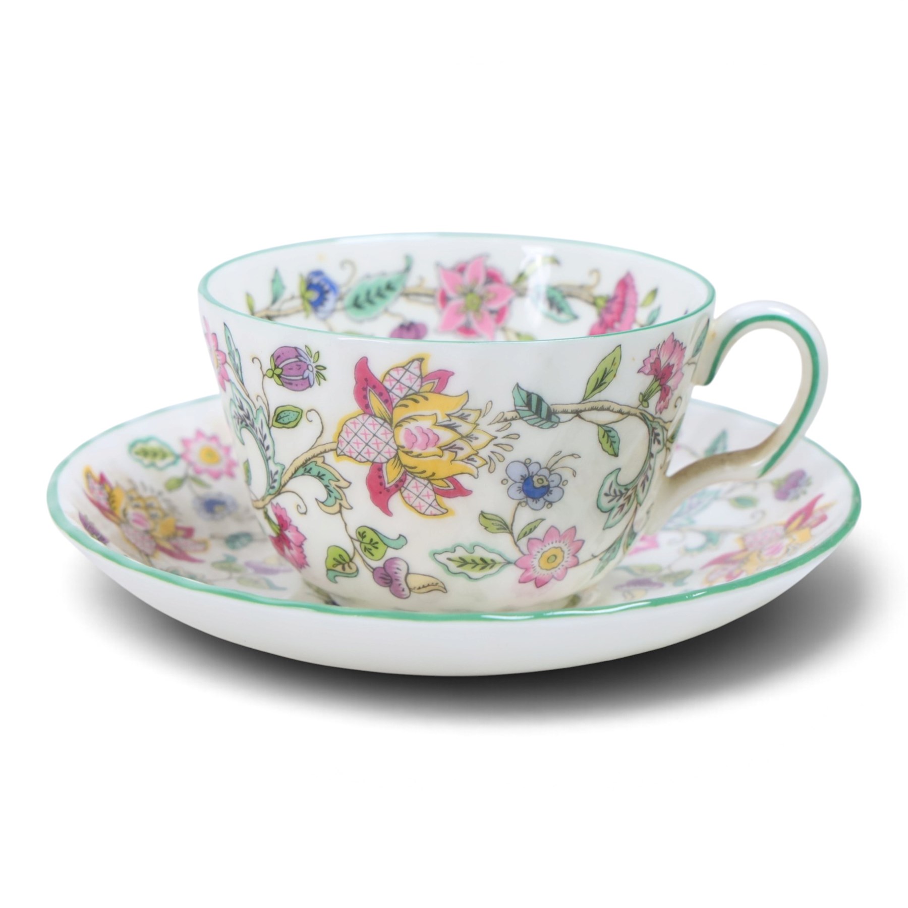 Minton Haddon Hall tea wares, including cake stand, eight cups and saucers, salt and pepper, etc 