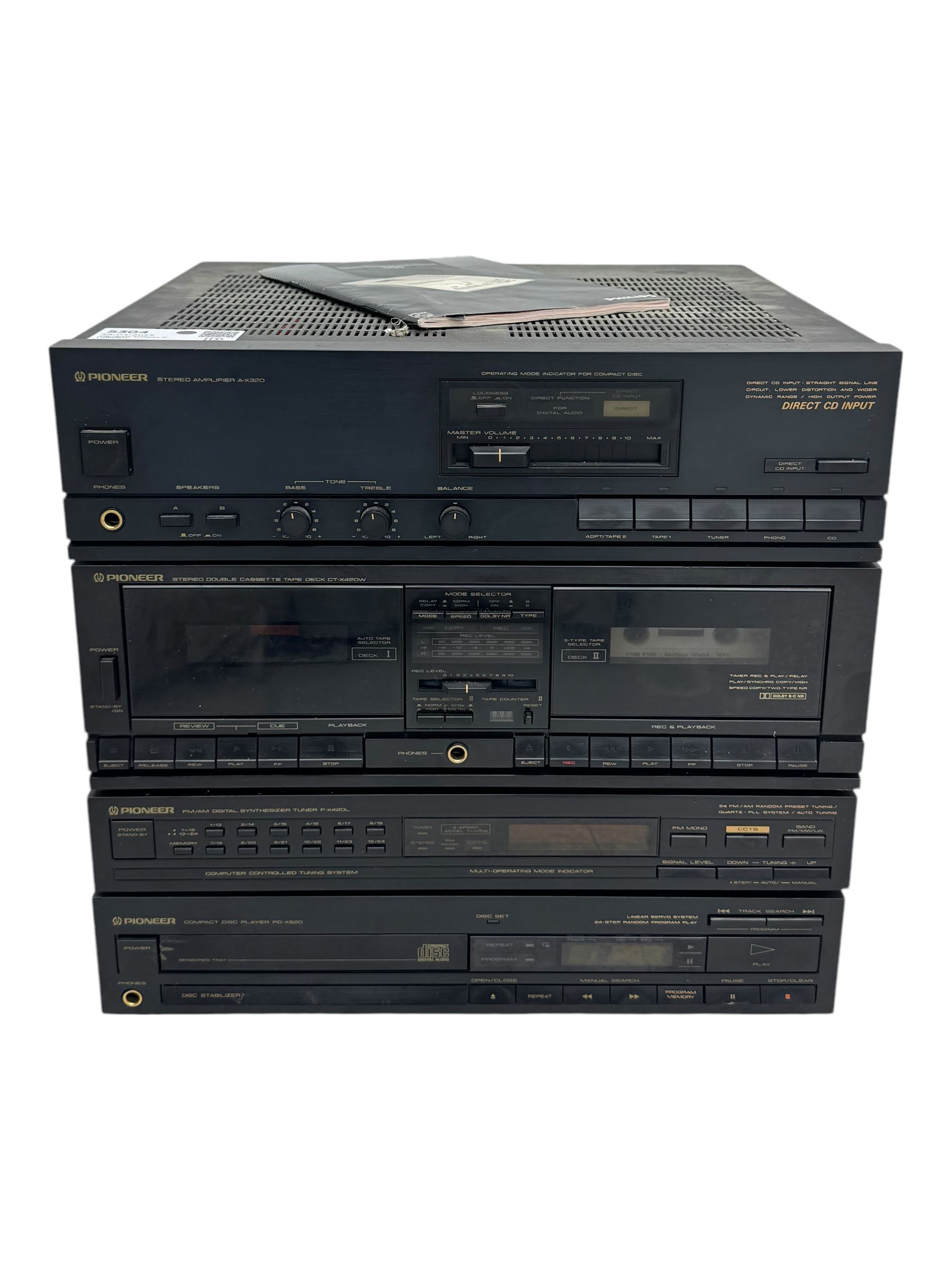 PIONEER HI-FI - Stereo Amplifier A-X320; Stereo Double Cassette Tape Deck CT-X420W; FM/AS Digital Synthesizer Tuner F-X420L; Compact Disc Player PD-X520 (4) with EU plugs