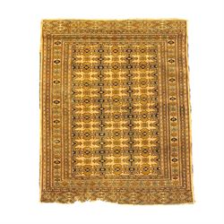 Bokhara rug, earthy ground, with repeating gul motifs, Persian pictorial rug on ivory ground with a densely patterned tree-of-life motif and symmetrically arranged deer, birds, and  other wildlife, 182x149cm & 152x90cm, (2)