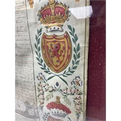 Large 18th century framed and glazed Indenture for King George III to George Rivers, Lord Rivers of Straths Saye, including frame H92.5cm L107.5cm