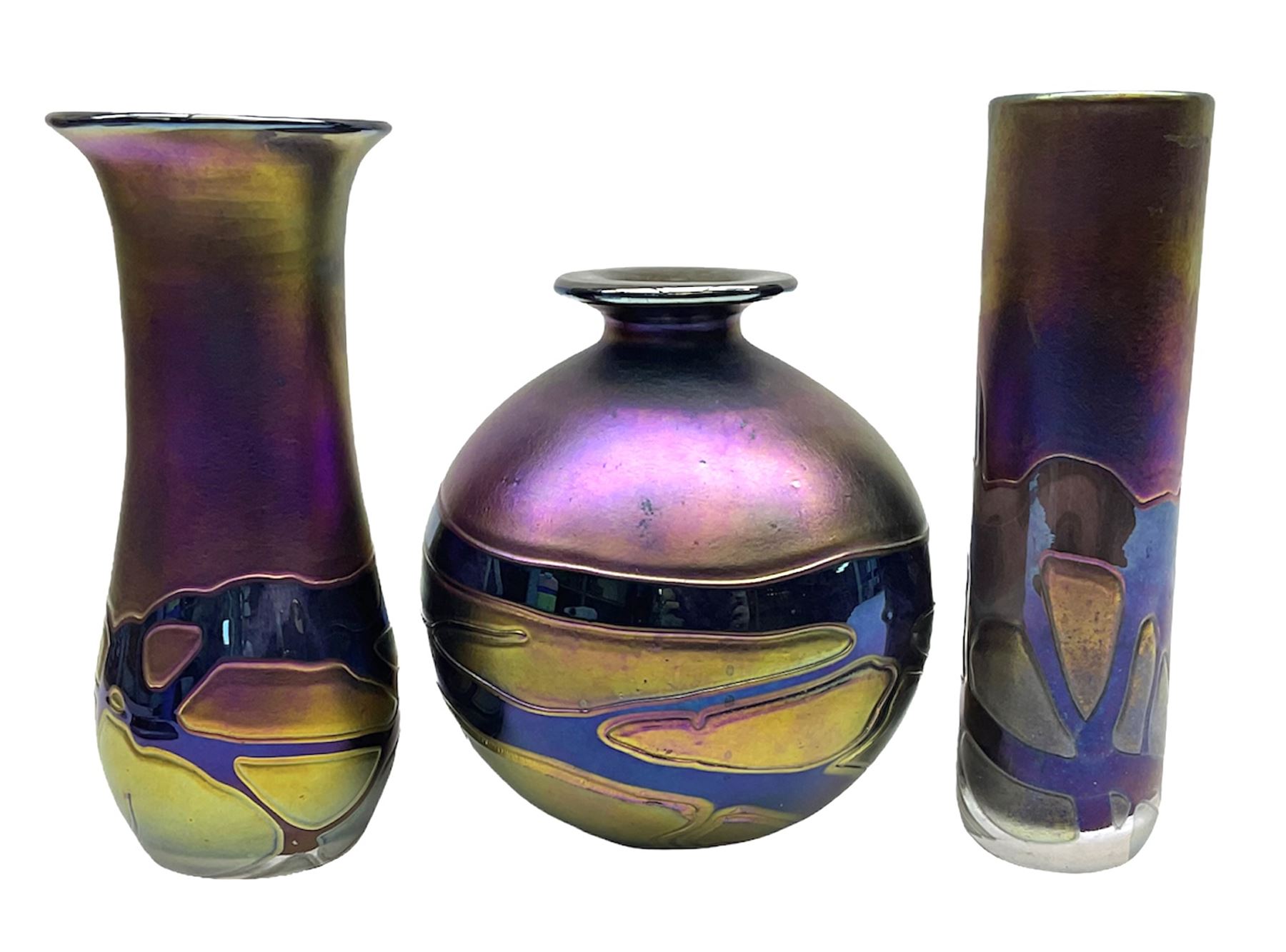 Group of Phoenician Malta art glass vases, all decorated with