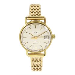 Tissot Seastar ladies 9ct gold quartz wristwatch, silvered dial with baton hour markers an...
