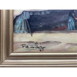 Pezzi (Spanish 20th century): Bedouin Tent, oil on canvas signed and dated '72, 48cm x 71cm