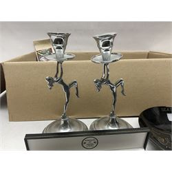 Silver Whitby jet bracelet, Parker Duofold fountain pen with 14ct gold nib, pair of chrome Art deco style candlesticks, wristwatches, costume jewellery and other collectables