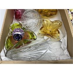 Royal Doulton Greenbrier pattern tea wares, together with a collection of porcelain flowers, Murano style coloured glass bowls, other ceramics and glassware, in four boxes 