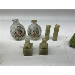 Krosno glass decanter with etched floral decoration, snuff bottles to include oriental glass examples, cloisonné matchbox cover, napkin ring and other examples