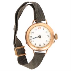 Three 9ct gold cased wristwatches, two on fabric straps