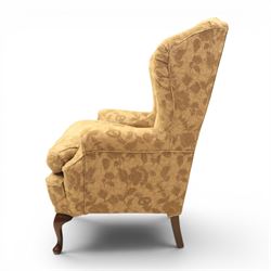 MultiYork - Georgian design wingback armchair upholstered in foliate patterned fabric