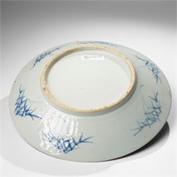 Chinese blue and white charger, late Qing dynasty, painted with a landscape, D37cm 