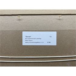 Mike Nance (British Contemporary): 'Hazy Morning' 'Sunset' and 'Poppies', three acrylic on board signed, labelled verso max 24cm x 70cm (3)