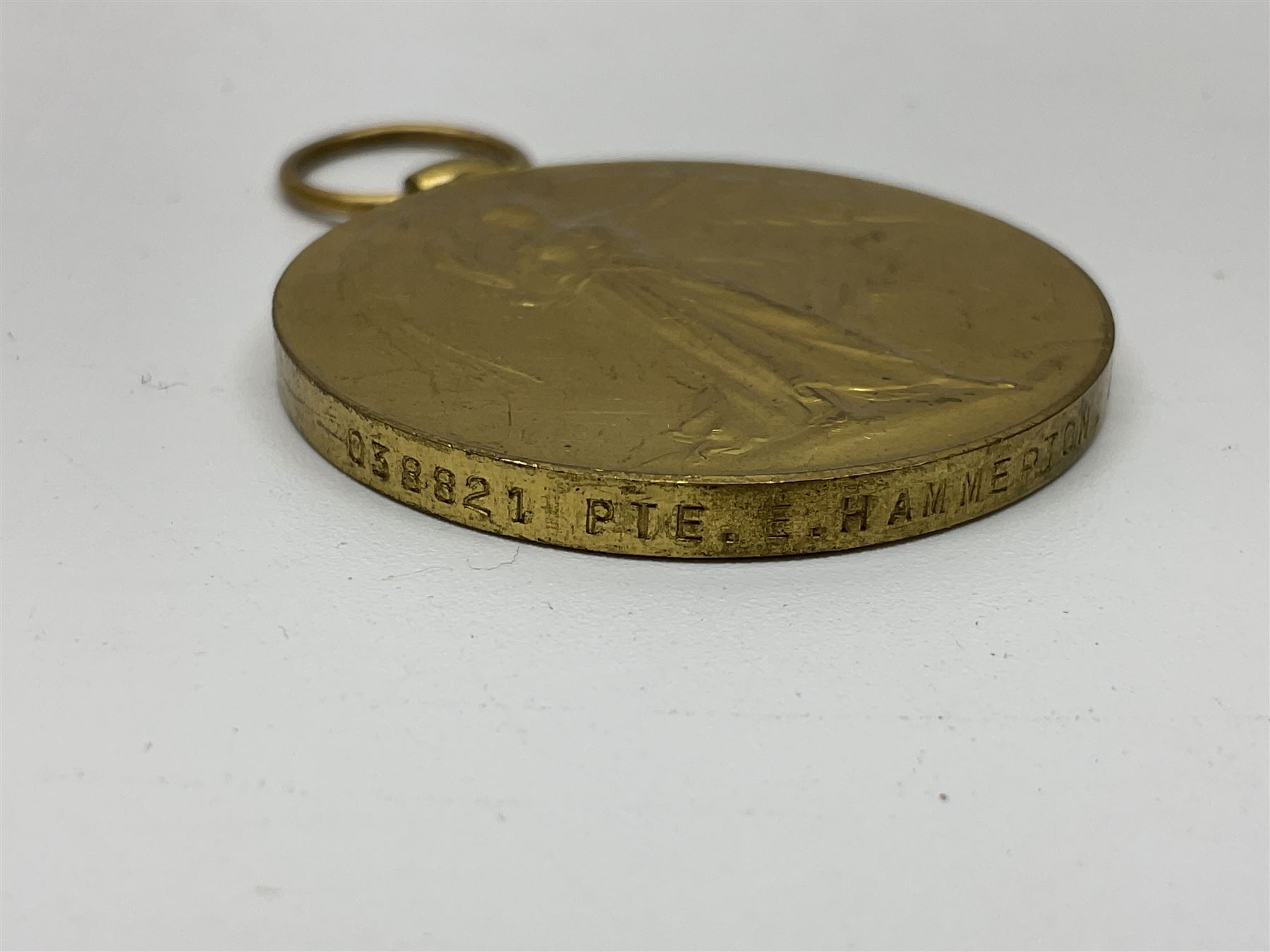 WW1 pair of medals comprising British War Medal and Victory Medal awarded to 038821 Pte.E.Hammerton A.O.C