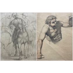 Italian School (19th Century) after Luca Signorelli (Italian 1445-1523): Knights on Horseback and Man Blowing a Horn, two pencil sketches unsigned max 34cm x 26cm (2)