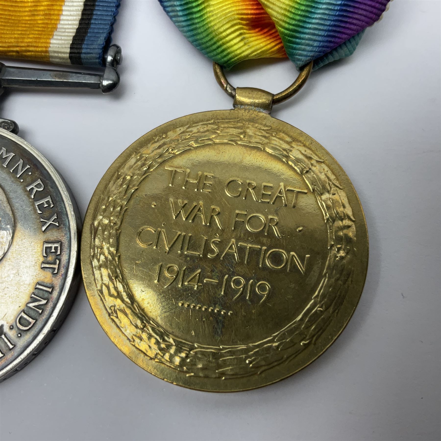 WWI trio of medals comprising British War Medal and Victory Medal awarded to 1815 Pte. W. Scott K.O.Y.L.I. and 1914-15 Star awarded to 200196 Pte. W. Scott Yorks. L.I.; with ribbons on wearing bar