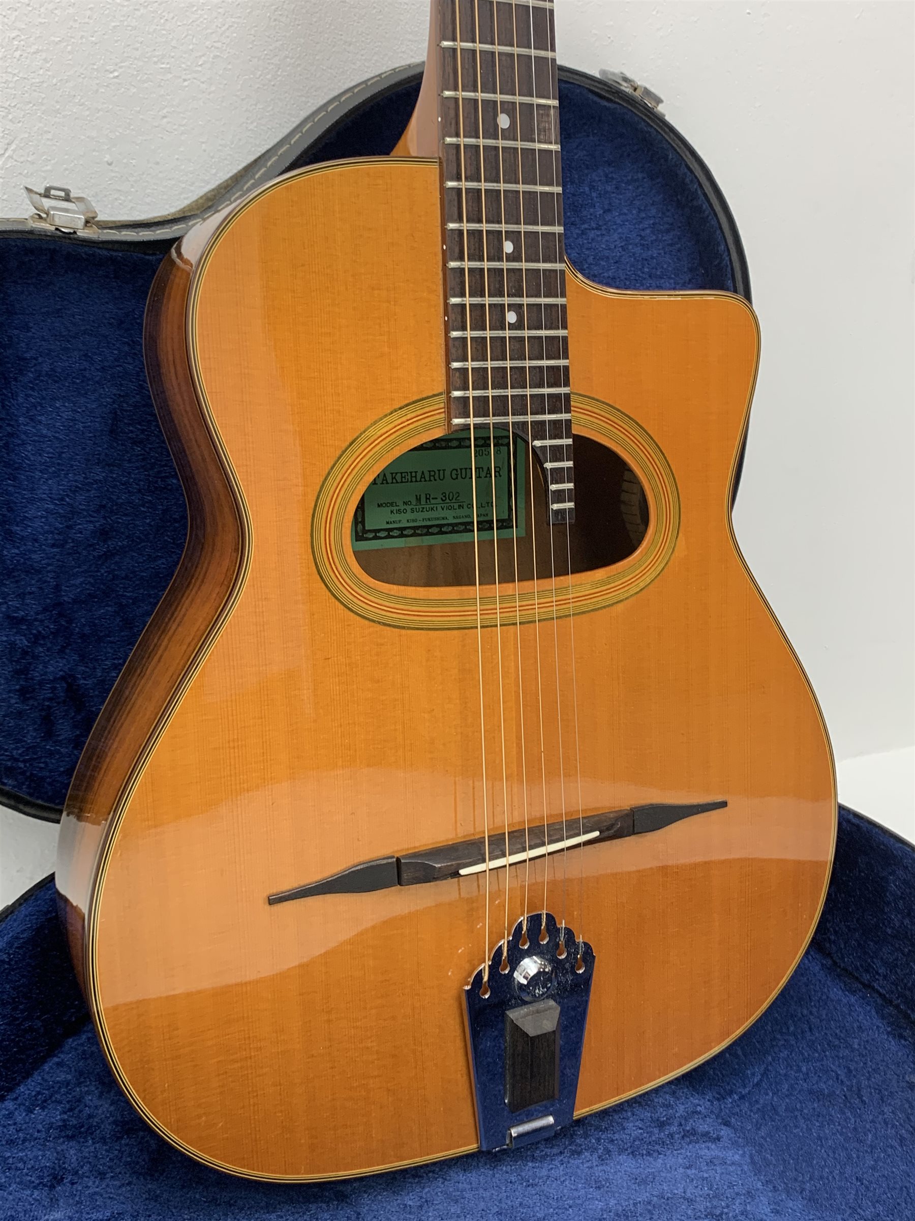 Takeharu MR-302 acoustic guitar by Kiso Suzuki, in carrying case