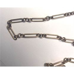 Early 20th century rose gold rectangular link watch chain, with two clips, stamped 9ct