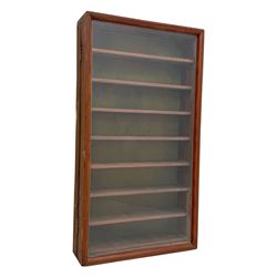 19th century oak chest of drawers, rectangular moulded top over two short and two long drawers, on plinth base (W99cm, D53cm, H81cm); early 20th century glazed mahogany display cabinet; Edwardian mahogany revolving bookcase (3)