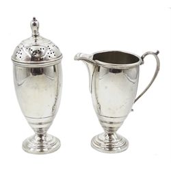 Silver sugar shaker and cream jug by James Carr, Birmingham 1938, approx 6.5oz