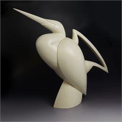 Anthony Theakston (British B.1965): White salt-glazed stylised heron jug, H37.5cm