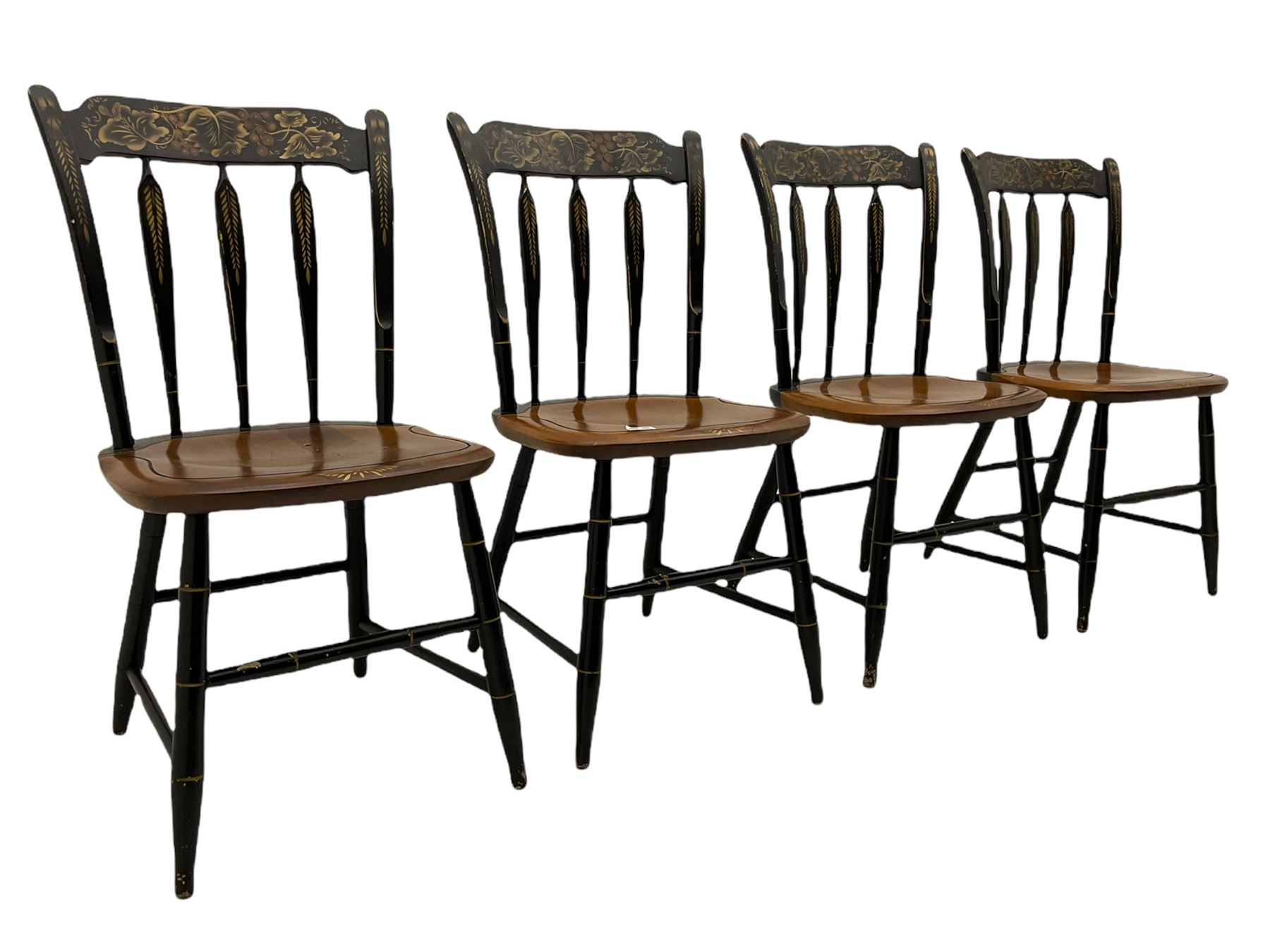 Set of four Hitchcock chairs, ebonised and painted detail