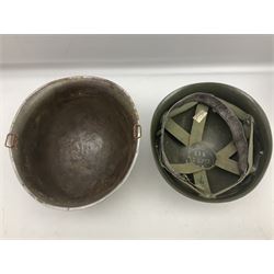 1950s French Algerian War steel helmet with liner; indistinctly marked 'S.I.A. LE EANS(?) 71R'