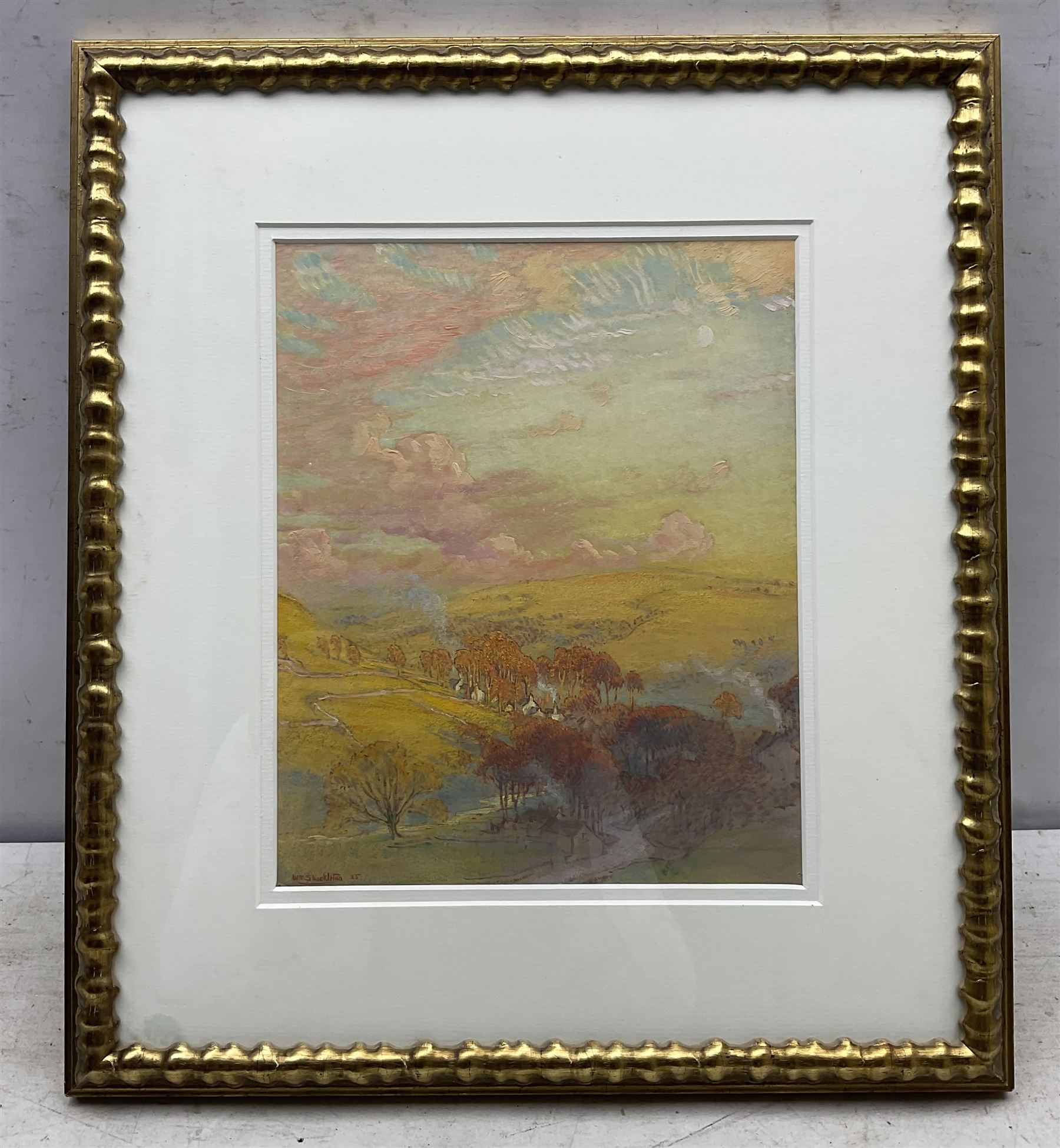 William Shackleton (Bradford 1872-1933): 'The Road into Malham Village', watercolour and pastel signed and dated '25, titled verso 27cm x 22cm 