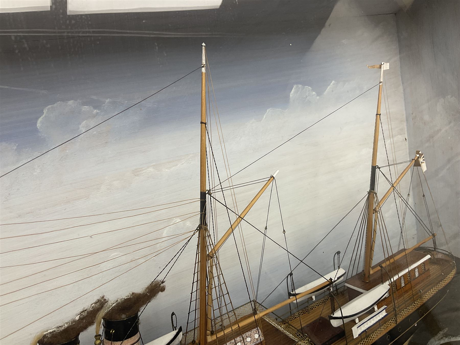 Victorian diorama of scratch built model of steam ship Alexandria, in a glazed case, H41cm, L83cm
