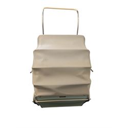 Mid 20th century Dutch baby pram/stroller, with wooden teal sides and chrome chassis, with retailers label for Mors Ouderwetse Kinderwagens, handle H100cm, L130cm