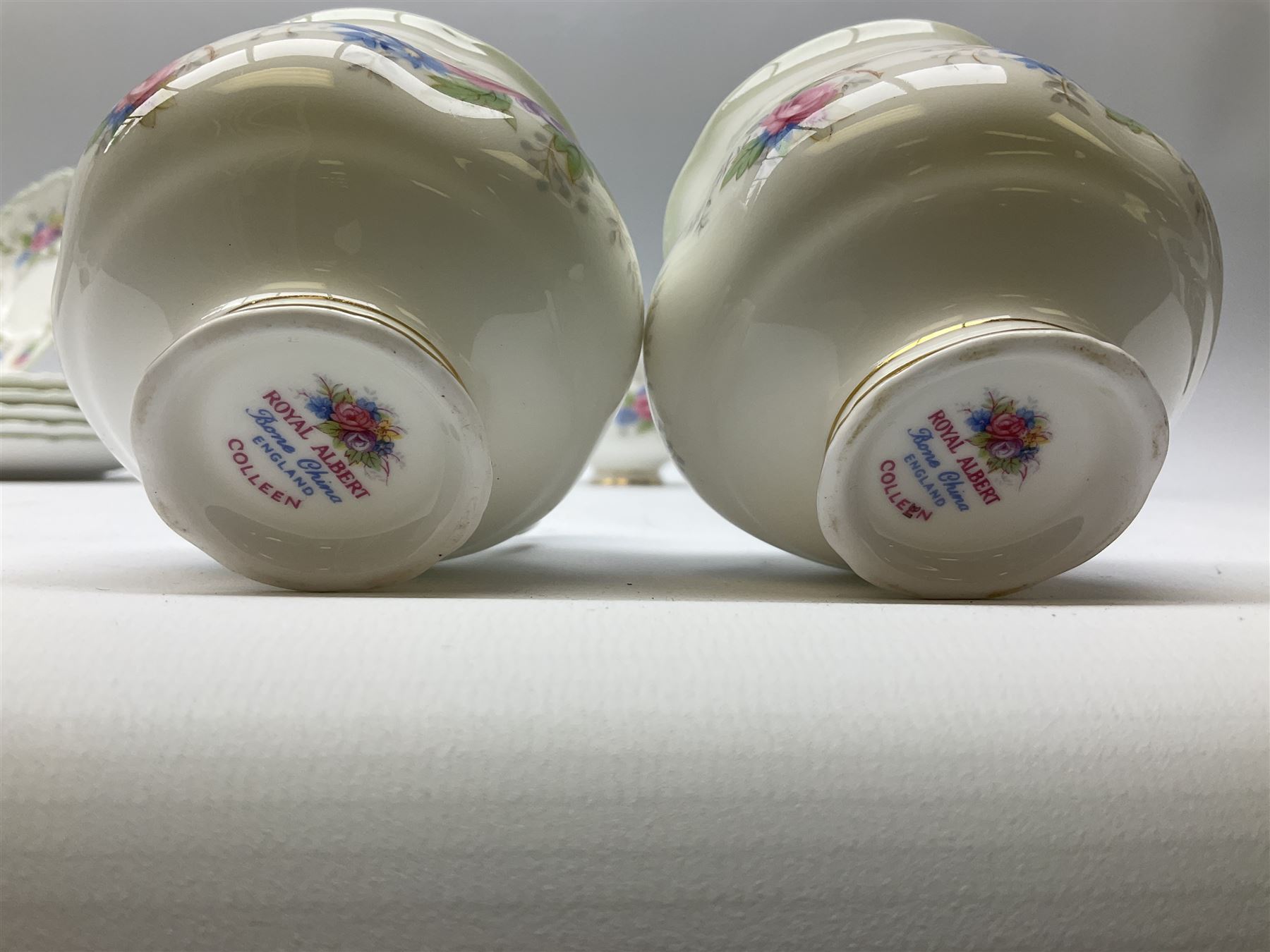 Royal Albert Colleen pattern tea ware comprising teapot, milk jug, sucrier, four cups and six saucers