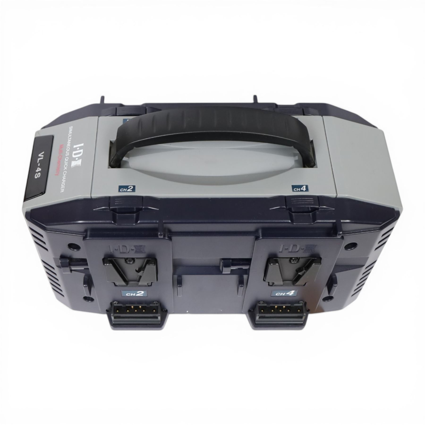 IDX Endura HL10DS 96Wh V Mount four battery set with IDX VL-4S Simultaneous V Mount charger and cable, in a custom cut Peli 1550 flight case