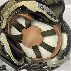 Silver grey SPH-4B Flight Helmet as used by helicopter pilots in the USAF and US Army in the 1990s; made of epoxy resin reinforced fibreglass; fitted with clear and tinted visors and complete with an M-87A/AIC boom mike; original condition and bench tested.