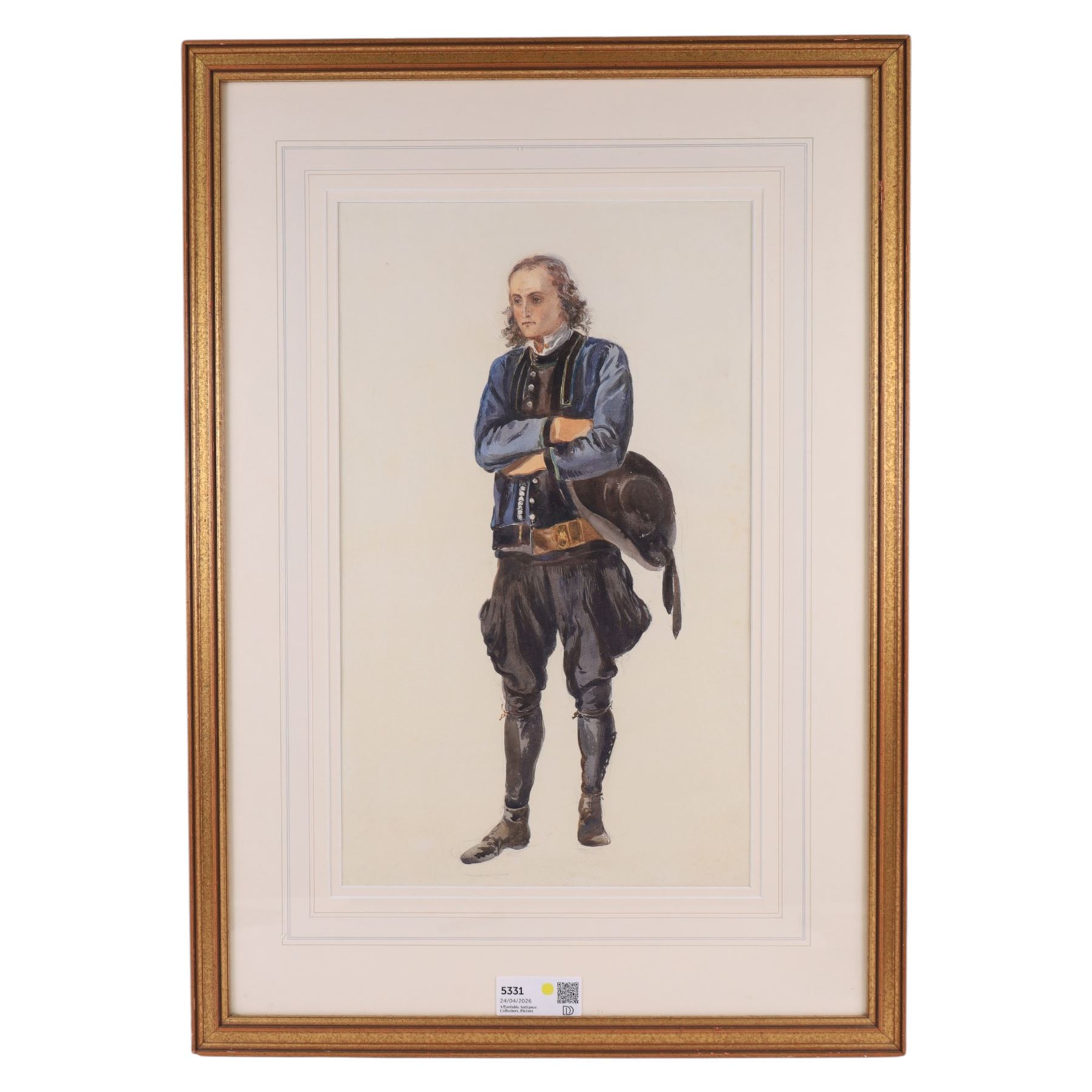 Continental School (Early 20th century): Portrait of a Young Man, watercolour and pencil unsigned 50cm x 30cm; After Cecil Aldin (British 1870-1935): 'Trepidation' 'Resignation' & 'Toleration', set of three book plate prints 12.5cm x 18cm (4)